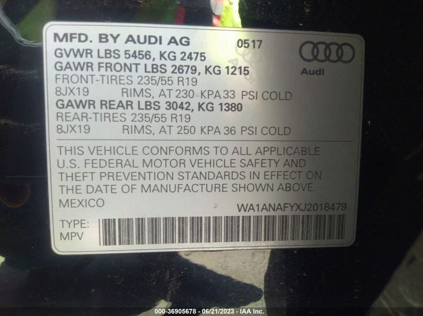 2018 AUDI Q5 PREMIUM/TECH PREMIUM - WA1ANAFYXJ2018479