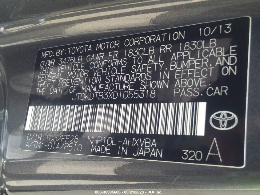 2013 TOYOTA PRIUS C ONE/TWO/THREE/FOUR - JTDKDTB3XD1055318