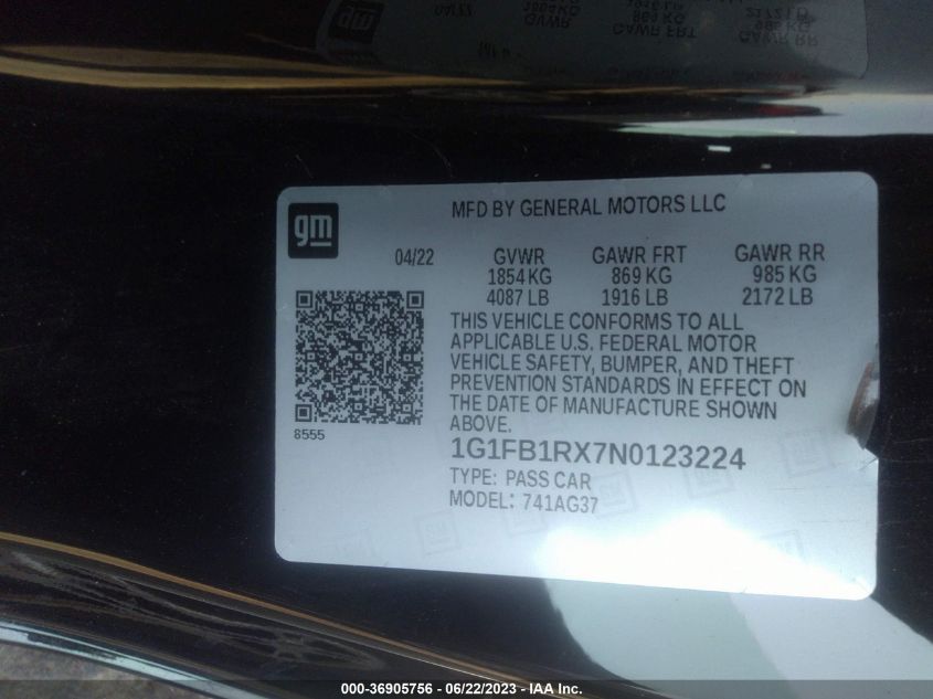 2022 CHEVROLET CAMARO LS/LT - 1G1FB1RX7N0123224