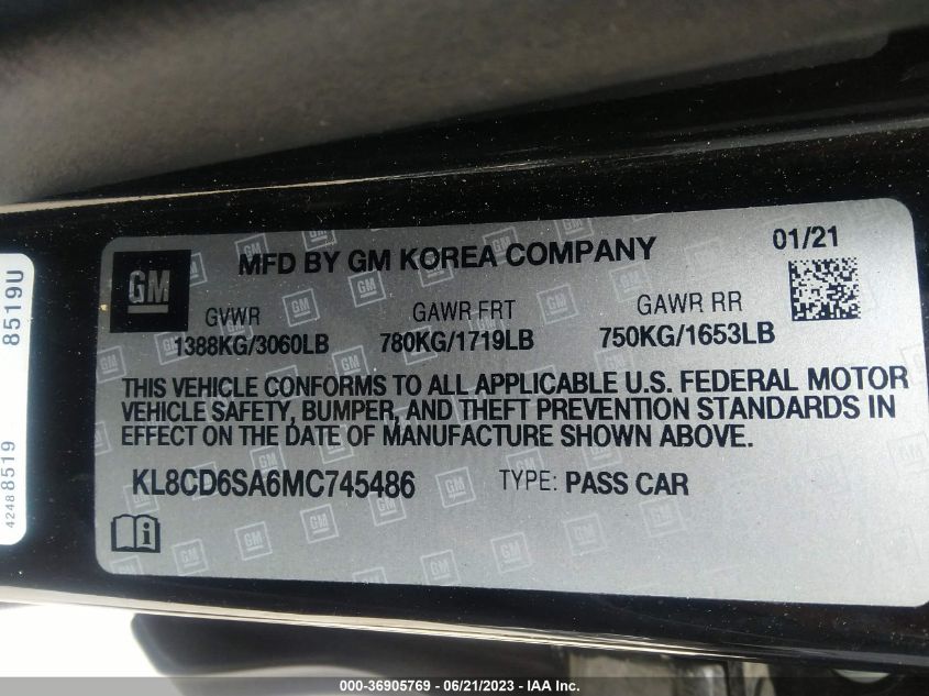 2021 CHEVROLET SPARK 1LT - KL8CD6SA6MC745486