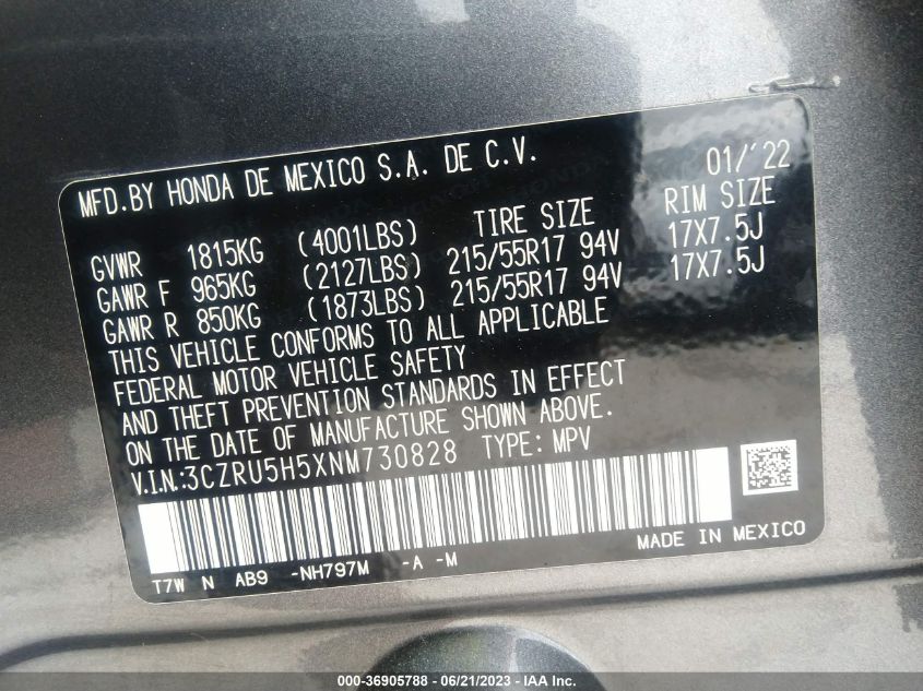 2022 HONDA HR-V EX - 3CZRU5H5XNM730828