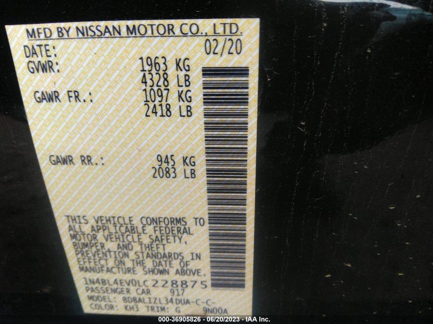 2020 NISSAN ALTIMA 2.5 SL - 1N4BL4EV0LC228875