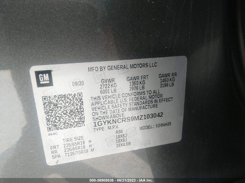 2021 CADILLAC XT5 FWD PREMIUM LUXURY - 1GYKNCRS9MZ103042