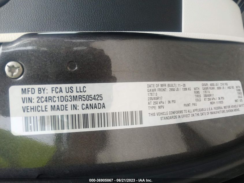 2021 CHRYSLER VOYAGER LXI - 2C4RC1DG3MR505425