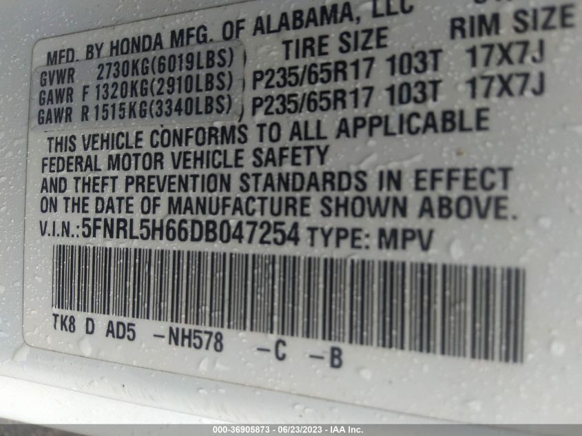 VIN 5FNRL5H66DB047254 2013 HONDA ODYSSEY no.9