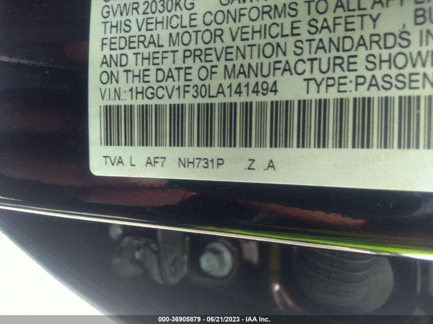 2020 HONDA ACCORD SEDAN SPORT - 1HGCV1F30LA141494