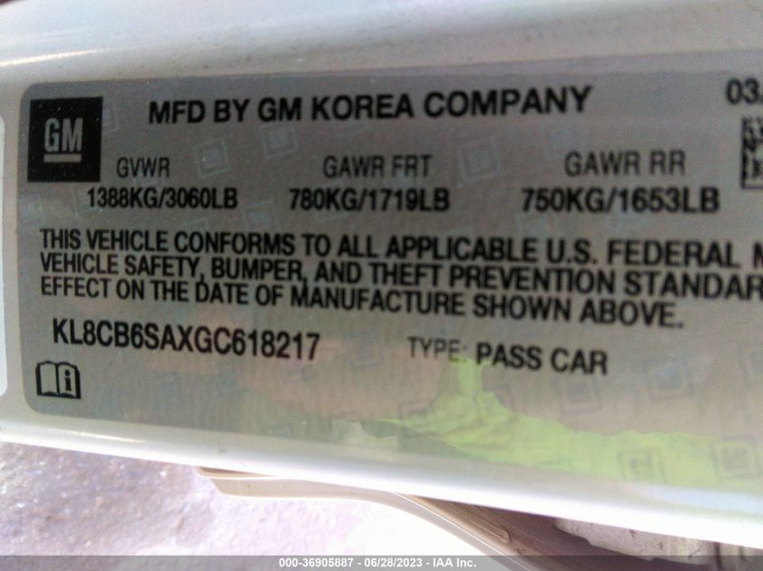 2016 CHEVROLET SPARK LS - KL8CB6SAXGC618217
