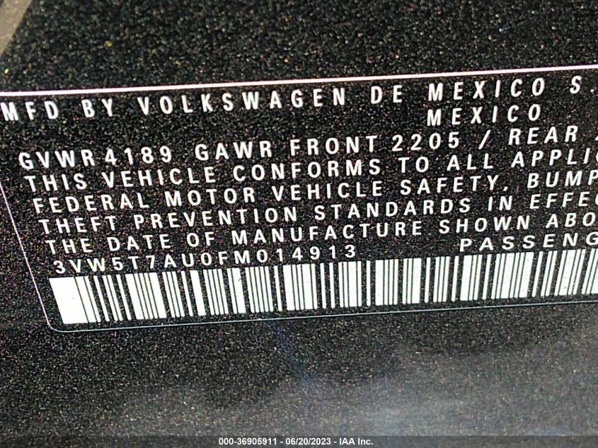 2015 VOLKSWAGEN GOLF GTI S - 3VW5T7AU0FM014913