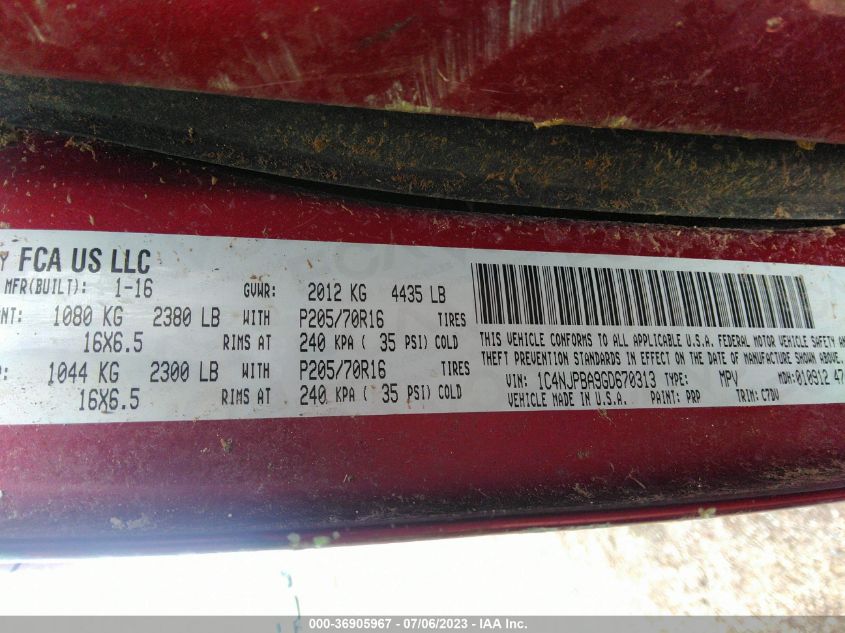 2016 JEEP PATRIOT SPORT - 1C4NJPBA9GD670313