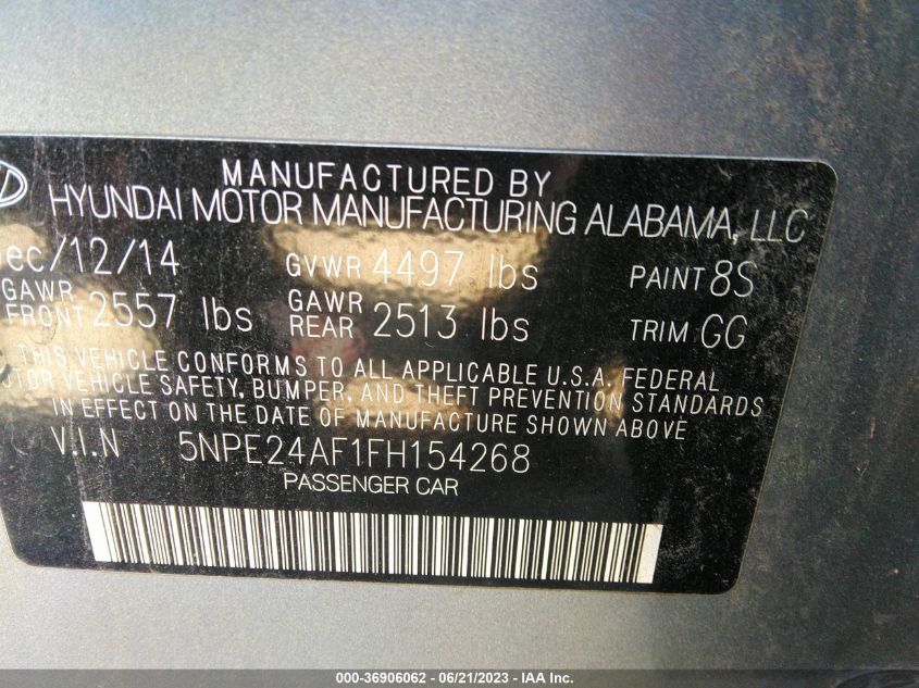 2015 HYUNDAI SONATA 2.4L SE - 5NPE24AF1FH154268