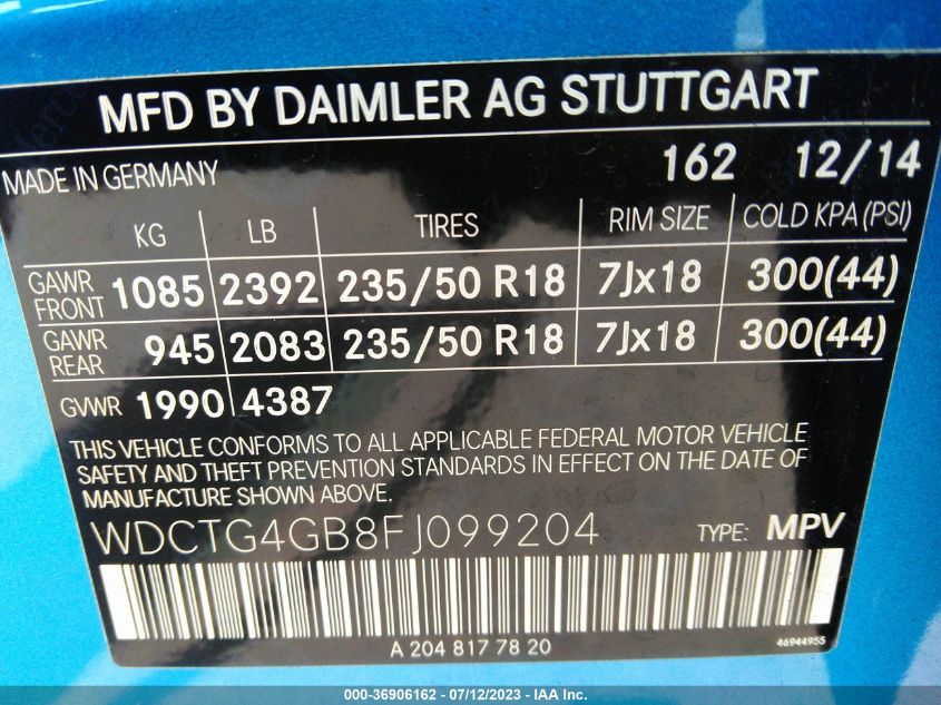 2015 MERCEDES-BENZ GLA-CLASS GLA 250 - WDCTG4GB8FJ099204