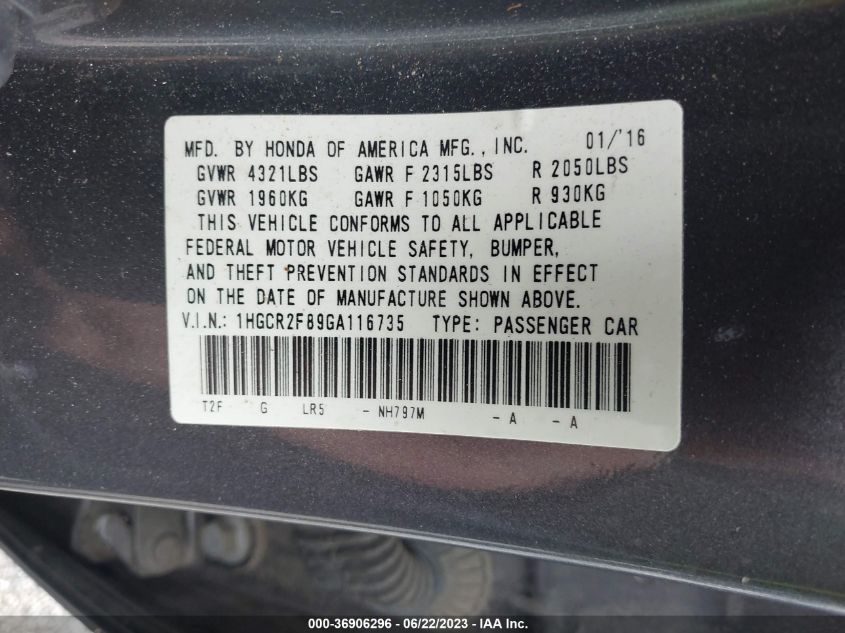 2016 HONDA ACCORD SEDAN EX-L - 1HGCR2F89GA116735