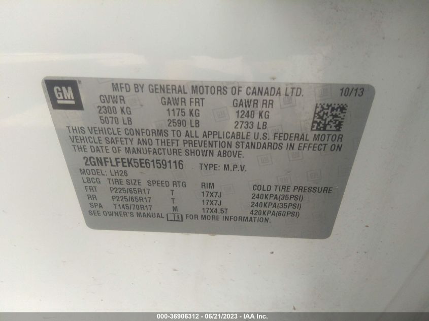 2014 CHEVROLET EQUINOX LT - 2GNFLFEK5E6159116