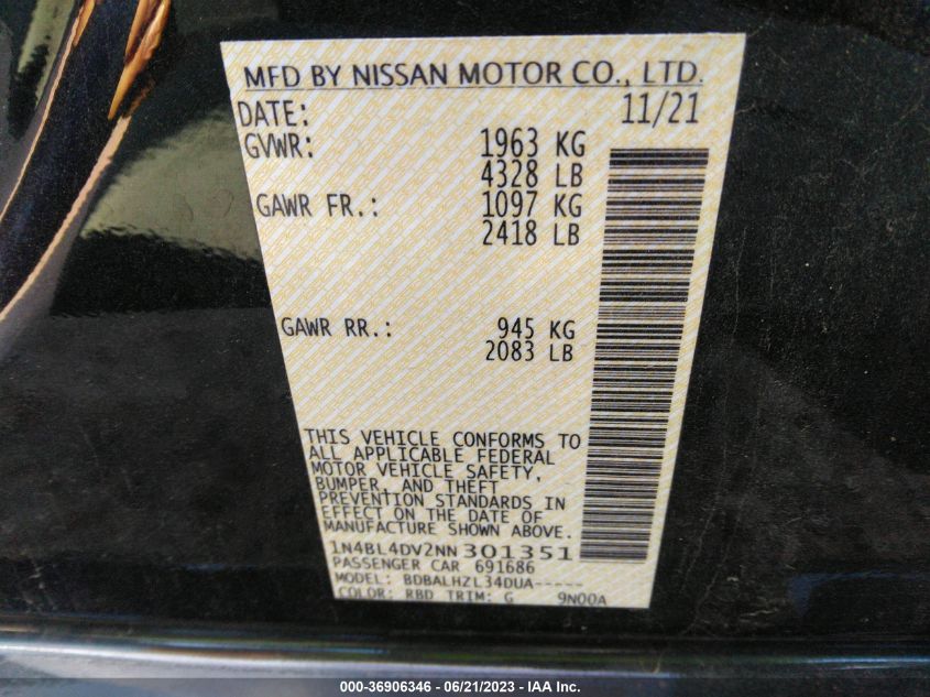 2022 NISSAN ALTIMA SV - 1N4BL4DV2NN301351