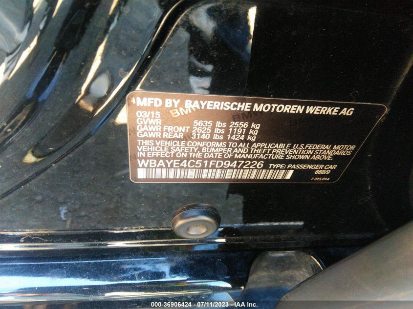 2015 BMW 7 SERIES 740LI WBAYE4C51FD947226