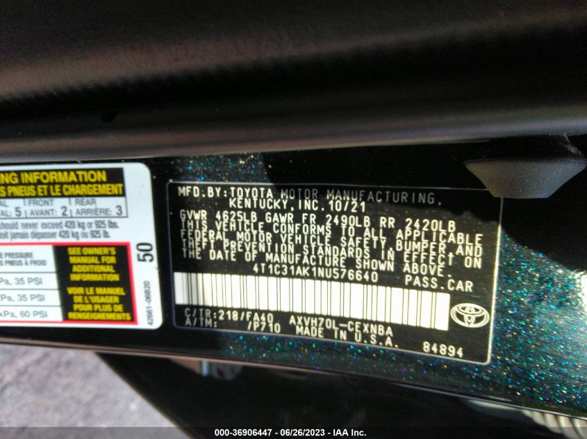2022 TOYOTA CAMRY HYBRID LE - 4T1C31AK1NU576640