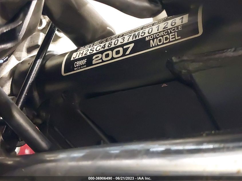 2007 HONDA CB900 F - JH2SC48037M501261