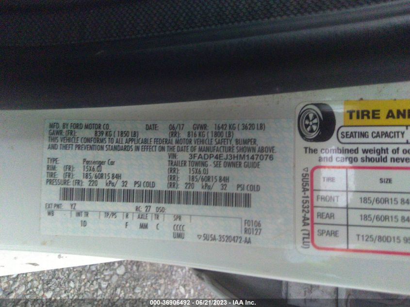 2017 FORD FIESTA SE - 3FADP4EJ3HM147076