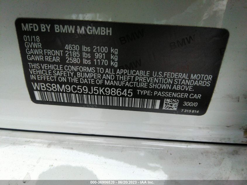2018 BMW M3 - WBS8M9C59J5K98645
