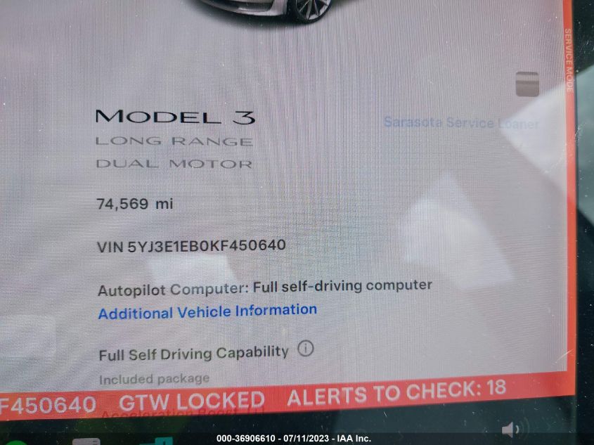 2019 TESLA MODEL 3 - 5YJ3E1EB0KF450640