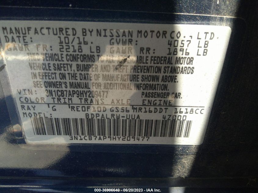 2017 NISSAN SENTRA SR TURBO - 3N1CB7AP9HY209477