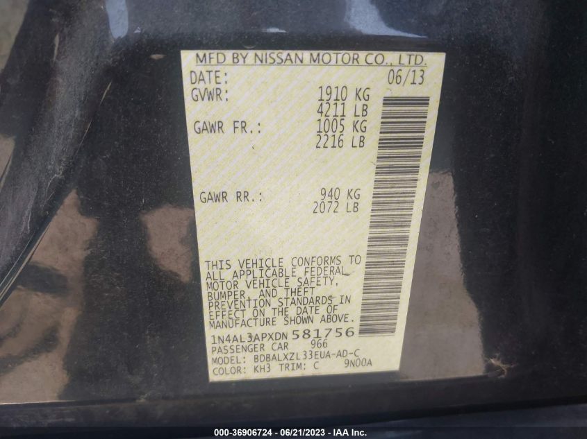2013 NISSAN ALTIMA 2.5 SL - 1N4AL3APXDN581756