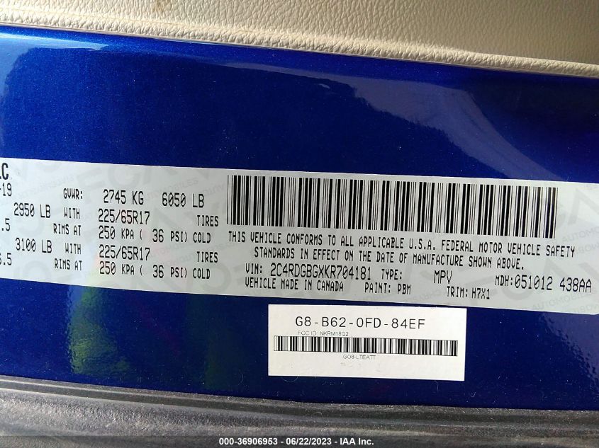 2019 DODGE GRAND CARAVAN SE - 2C4RDGBGXKR704181