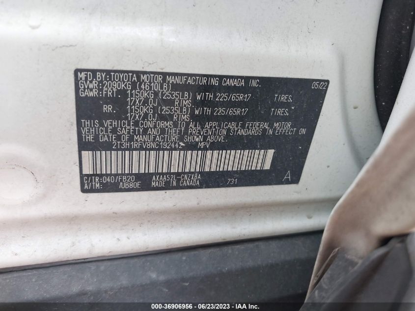 2022 TOYOTA RAV4 LE - 2T3H1RFV8NC192442