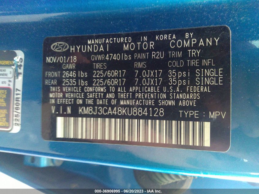 2019 HYUNDAI TUCSON VALUE - KM8J3CA48KU884128