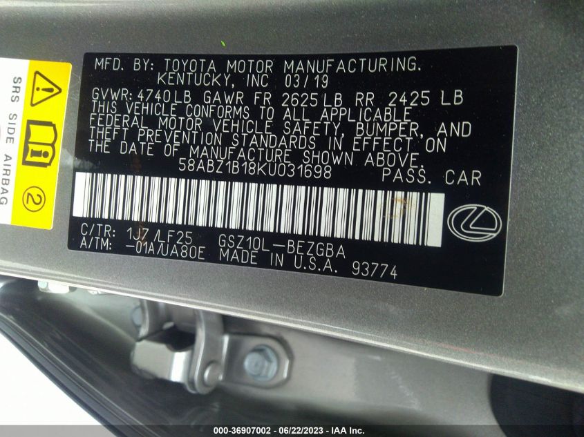 2019 LEXUS ES 350 - 58ABZ1B18KU031698