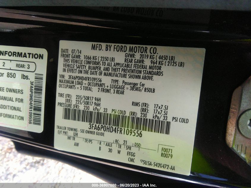 2015 FORD FUSION SE - 3FA6P0HD4FR109556