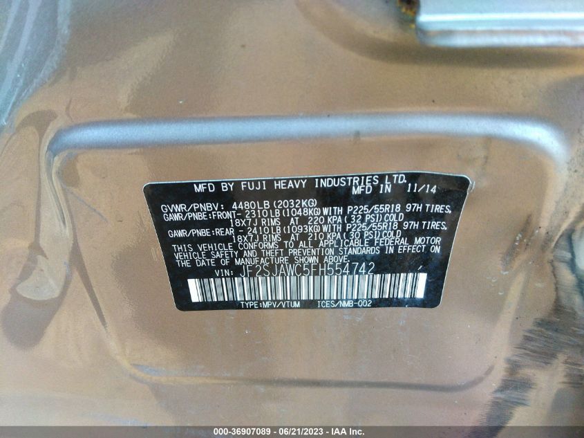 2015 SUBARU FORESTER 2.5I TOURING - JF2SJAWC5FH554742