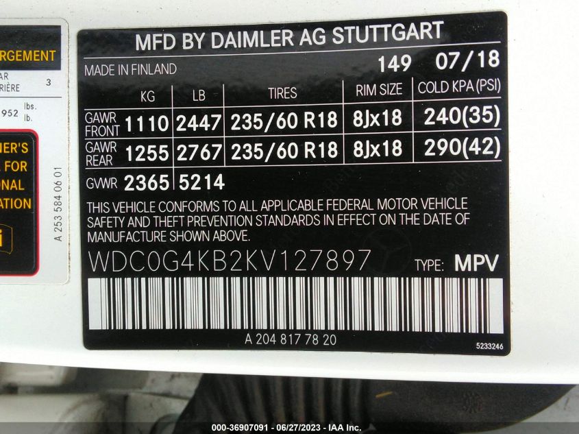 2019 MERCEDES-BENZ GLC GLC 300 - WDC0G4KB2KV127897