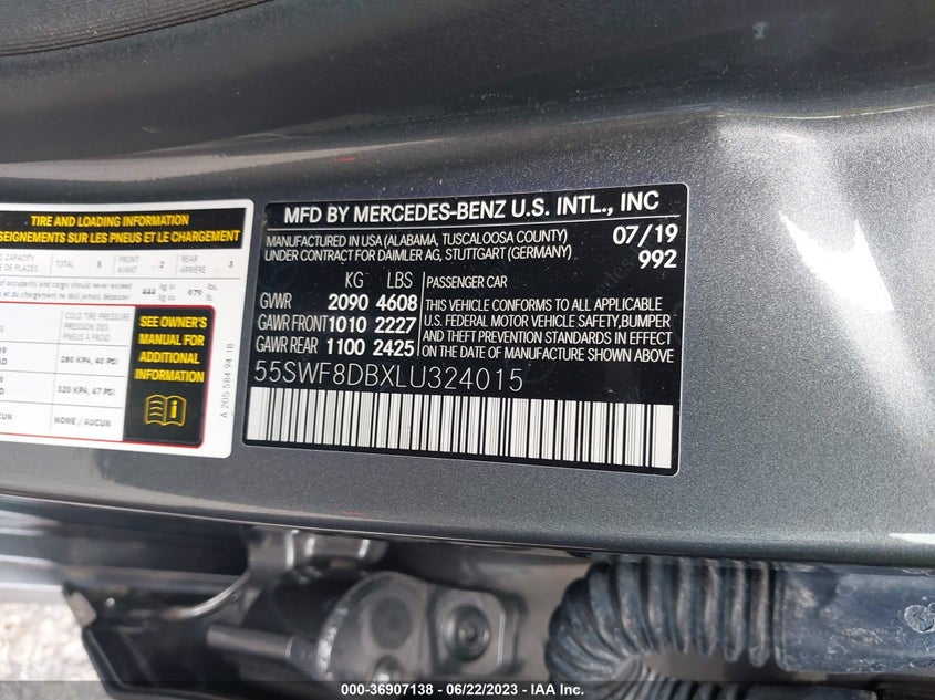 VIN 55SWF8DBXLU324015 2020 MERCEDES-BENZ C-CLASS C 300