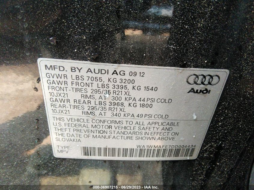 WA1WMAFE7DD004434 2013 AUDI Q7, photo no. 9