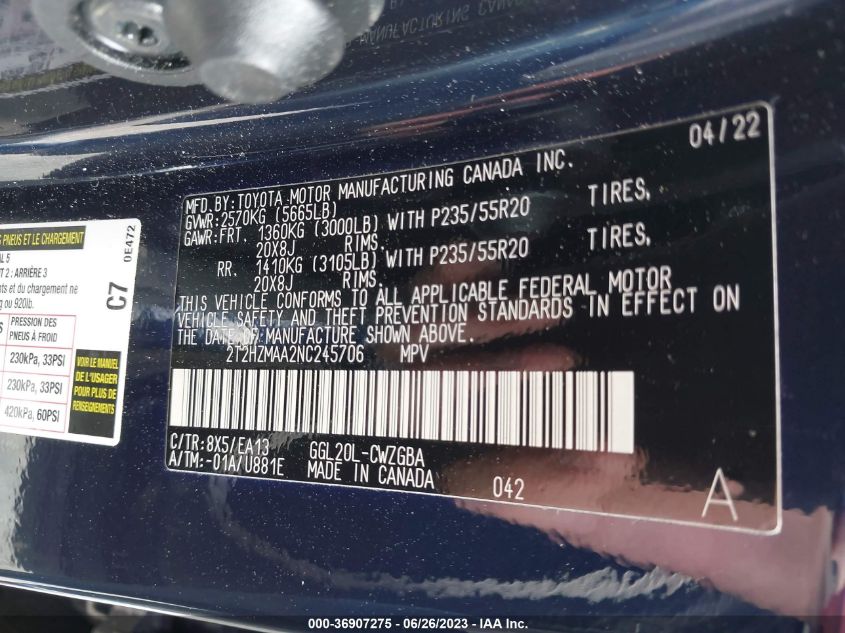 2022 LEXUS RX RX 350 - 2T2HZMAA2NC245706