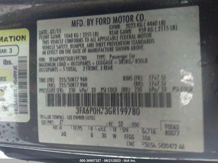 2016 FORD FUSION SE - 3FA6P0H73GR199780