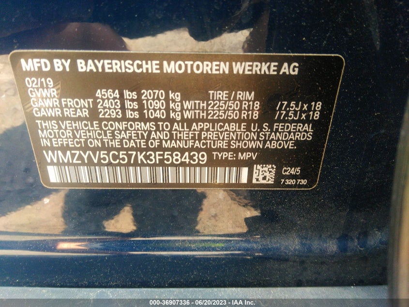 VIN WMZYV5C57K3F58439 2019 MINI COUNTRYMAN COOPER