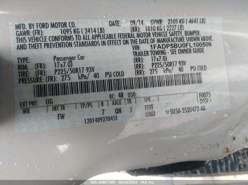 2015 FORD C-MAX HYBRID SEL - 1FADP5BU0FL100509