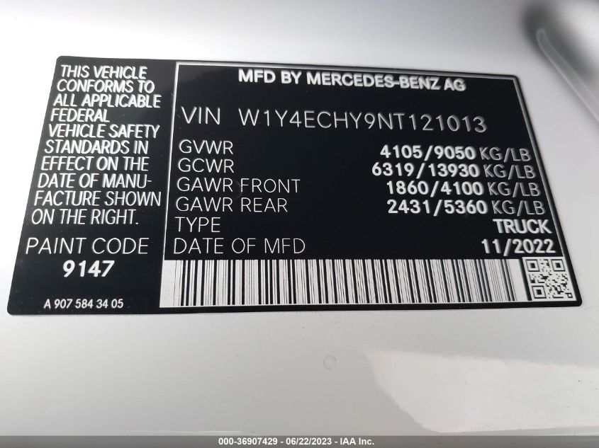 2022 MERCEDES-BENZ SPRINTER CARGO VAN - W1Y4ECHY9NT121013