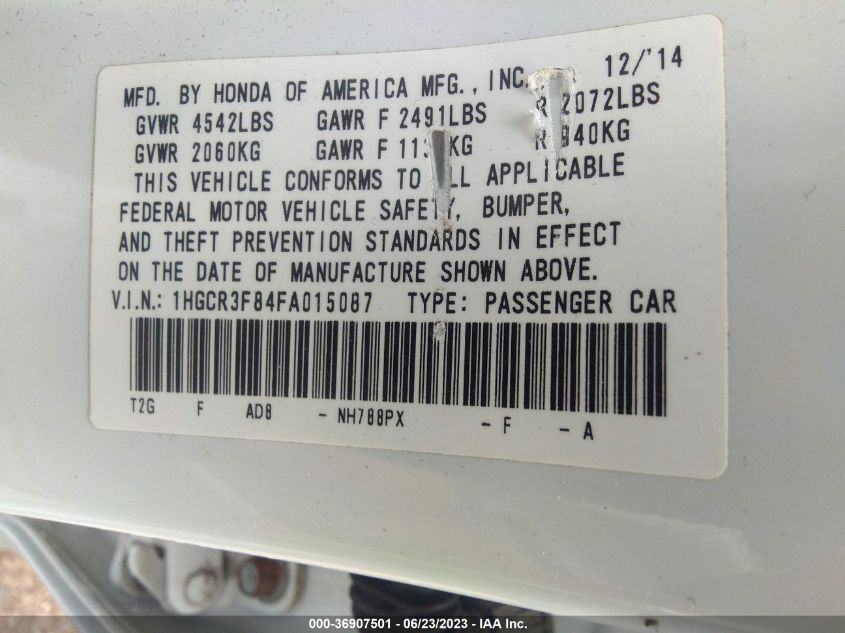 2015 HONDA ACCORD SEDAN EX-L - 1HGCR3F84FA015087