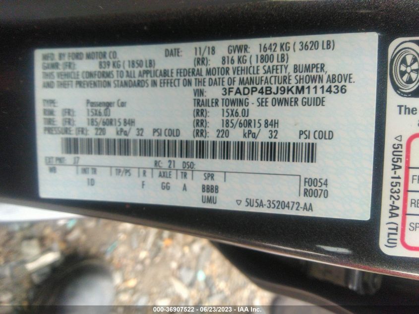 2019 FORD FIESTA SE - 3FADP4BJ9KM111436