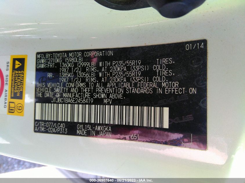2014 LEXUS RX 450H - JTJBC1BA6E2458419
