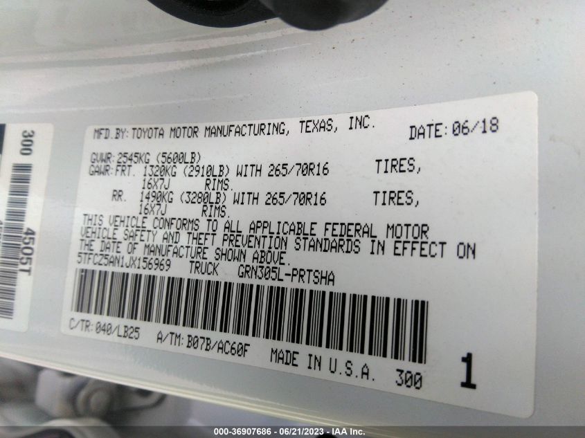 2018 TOYOTA TACOMA DBL CAB/SR/TRDSPT/OR/PRO - 5TFCZ5AN1JX156969