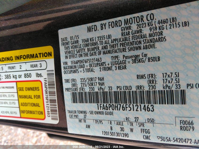 2015 FORD FUSION SE - 1FA6P0H76F5121463