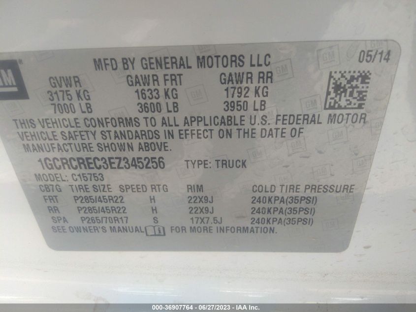 2014 CHEVROLET SILVERADO 1500 LT - 1GCRCREC3EZ345256