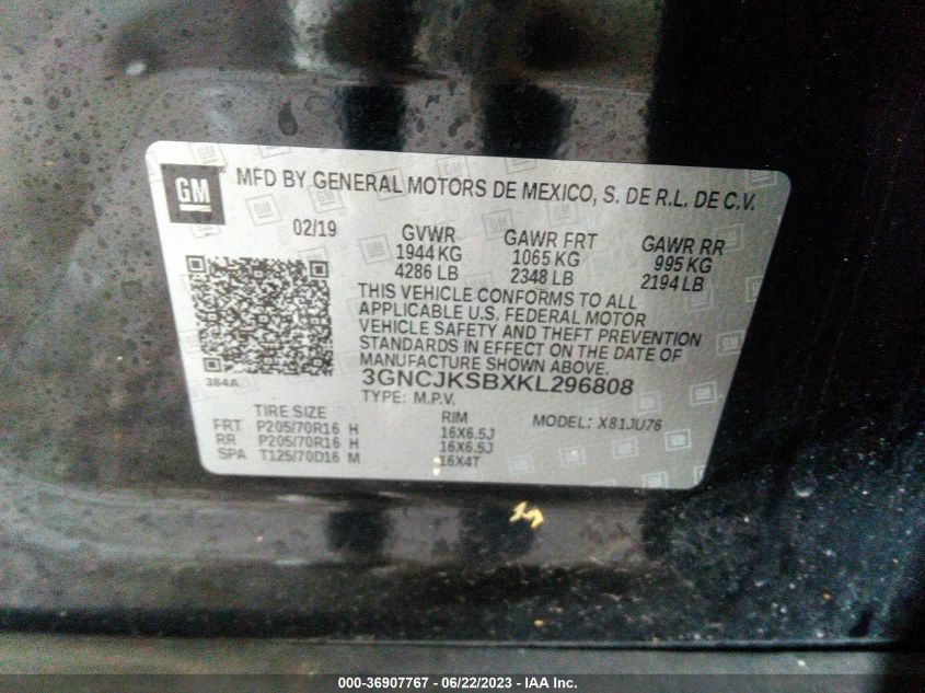 2019 CHEVROLET TRAX LS - 3GNCJKSBXKL296808