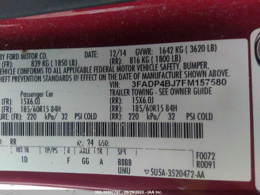 2015 FORD FIESTA SE - 3FADP4BJ7FM157580
