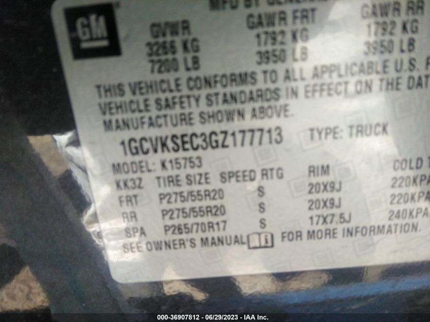 2016 CHEVROLET SILVERADO 1500 LTZ - 1GCVKSEC3GZ177713