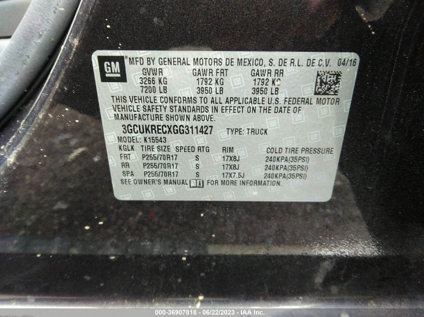 2016 CHEVROLET SILVERADO 1500 LT - 3GCUKRECXGG311427